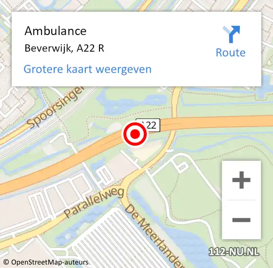 Locatie op kaart van de 112 melding: Ambulance Beverwijk, A22 R op 24 mei 2017 23:08