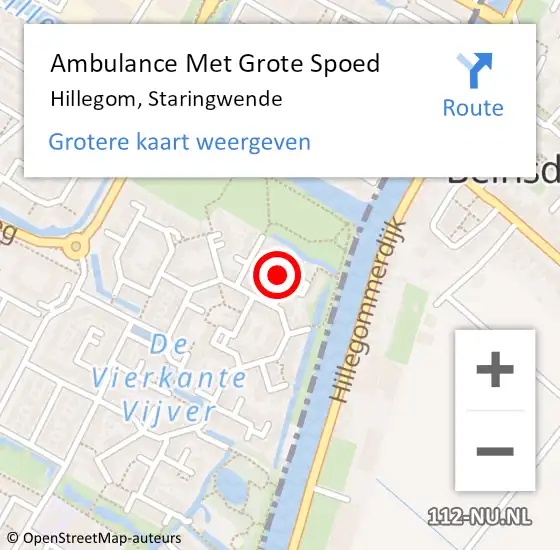 Locatie op kaart van de 112 melding: Ambulance Met Grote Spoed Naar Hillegom, Staringwende op 24 mei 2017 23:37