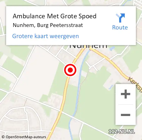 Locatie op kaart van de 112 melding: Ambulance Met Grote Spoed Naar Nunhem, Burg Peetersstraat op 25 mei 2017 01:48