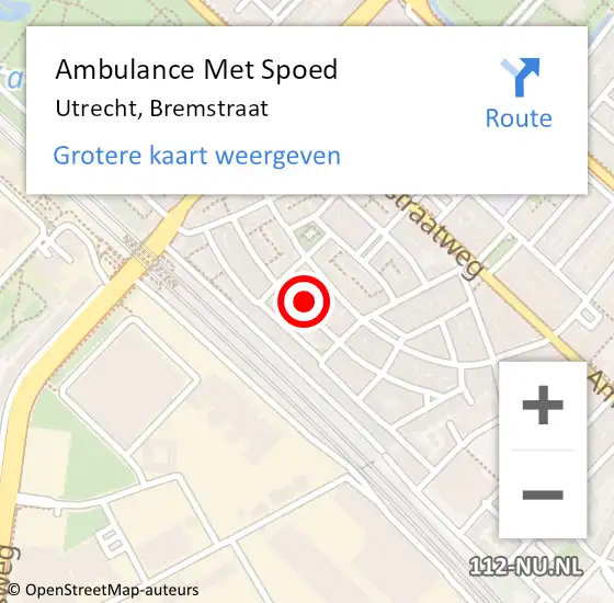 Locatie op kaart van de 112 melding: Ambulance Met Spoed Naar Utrecht, Bremstraat op 25 mei 2017 08:14