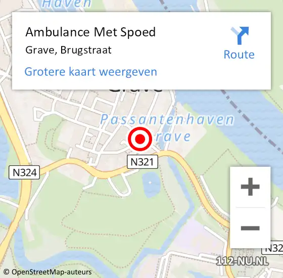 Locatie op kaart van de 112 melding: Ambulance Met Spoed Naar Grave, Brugstraat op 25 mei 2017 10:46