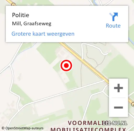 Locatie op kaart van de 112 melding: Politie Mill, Graafseweg op 25 mei 2017 11:21