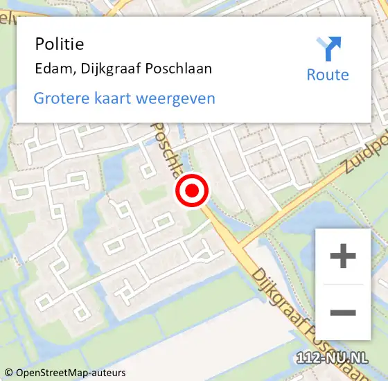 Locatie op kaart van de 112 melding: Politie Edam, Dijkgraaf Poschlaan op 25 mei 2017 12:41