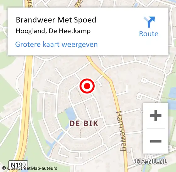 Locatie op kaart van de 112 melding: Brandweer Met Spoed Naar Hoogland, De Heetkamp op 25 mei 2017 14:49