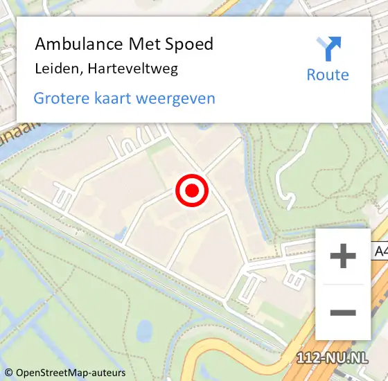 Locatie op kaart van de 112 melding: Ambulance Met Spoed Naar Leiden, Harteveltweg op 25 mei 2017 15:29