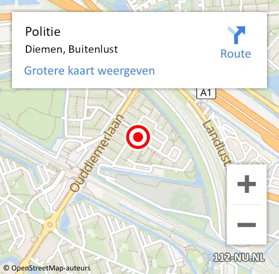 Locatie op kaart van de 112 melding: Politie Diemen, Buitenlust op 25 mei 2017 15:33