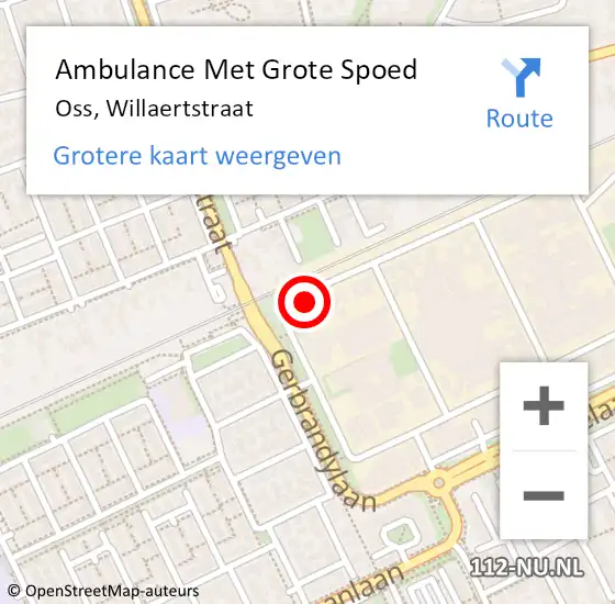 Locatie op kaart van de 112 melding: Ambulance Met Grote Spoed Naar Oss, Willaertstraat op 25 mei 2017 15:46