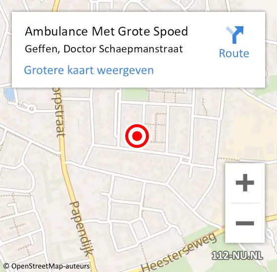 Locatie op kaart van de 112 melding: Ambulance Met Grote Spoed Naar Geffen, Doctor Schaepmanstraat op 25 mei 2017 15:58