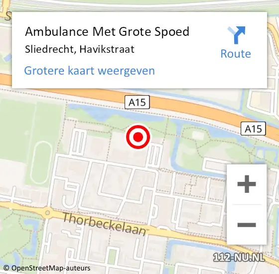 Locatie op kaart van de 112 melding: Ambulance Met Grote Spoed Naar Sliedrecht, Havikstraat op 25 mei 2017 17:30