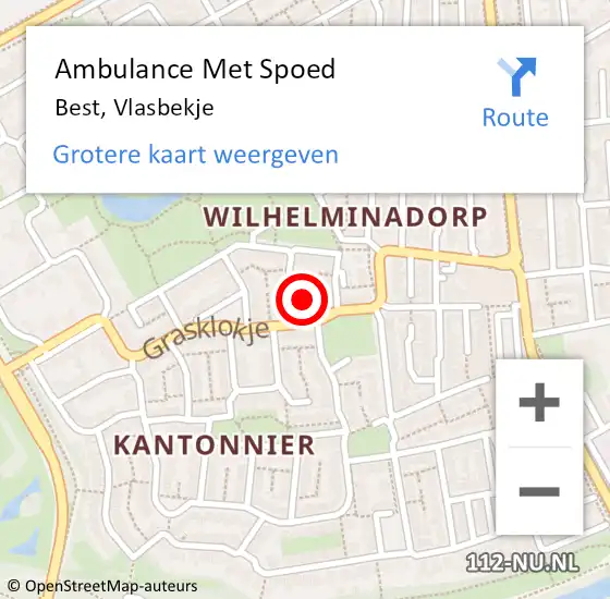 Locatie op kaart van de 112 melding: Ambulance Met Spoed Naar Best, Vlasbekje op 25 mei 2017 17:58