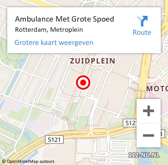 Locatie op kaart van de 112 melding: Ambulance Met Grote Spoed Naar Rotterdam, Metroplein op 25 mei 2017 18:25