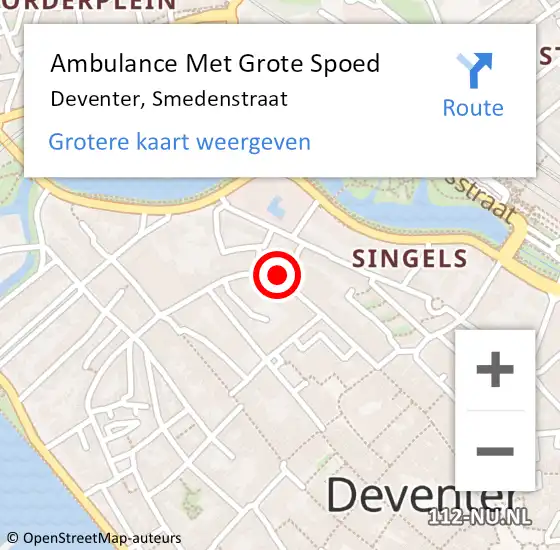 Locatie op kaart van de 112 melding: Ambulance Met Grote Spoed Naar Deventer, Smedenstraat op 25 mei 2017 18:41