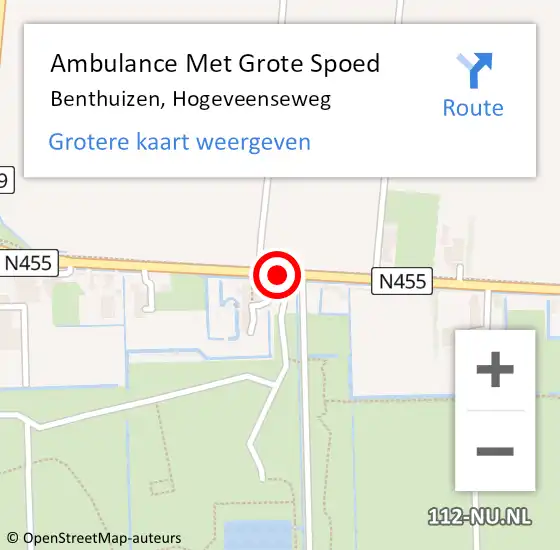 Locatie op kaart van de 112 melding: Ambulance Met Grote Spoed Naar Benthuizen, Hogeveenseweg op 25 mei 2017 19:22
