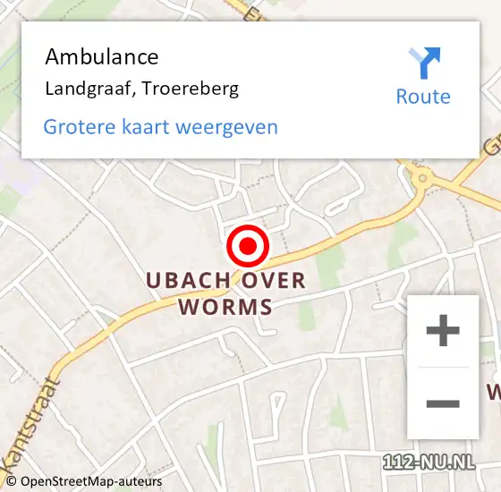 Locatie op kaart van de 112 melding: Ambulance Landgraaf, Troereberg op 21 januari 2014 16:35