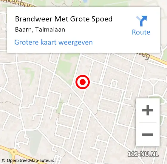 Locatie op kaart van de 112 melding: Brandweer Met Grote Spoed Naar Baarn, Talmalaan op 25 mei 2017 21:49