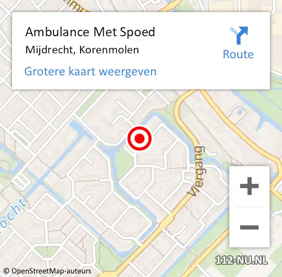 Locatie op kaart van de 112 melding: Ambulance Met Spoed Naar Mijdrecht, Korenmolen op 25 mei 2017 21:53