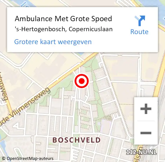 Locatie op kaart van de 112 melding: Ambulance Met Grote Spoed Naar 's-Hertogenbosch, Copernicuslaan op 25 mei 2017 22:08