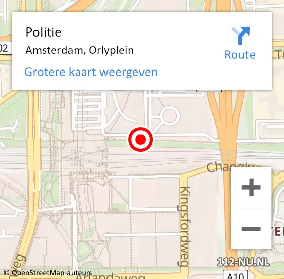 Locatie op kaart van de 112 melding: Politie Amsterdam, Orlyplein op 26 mei 2017 00:13