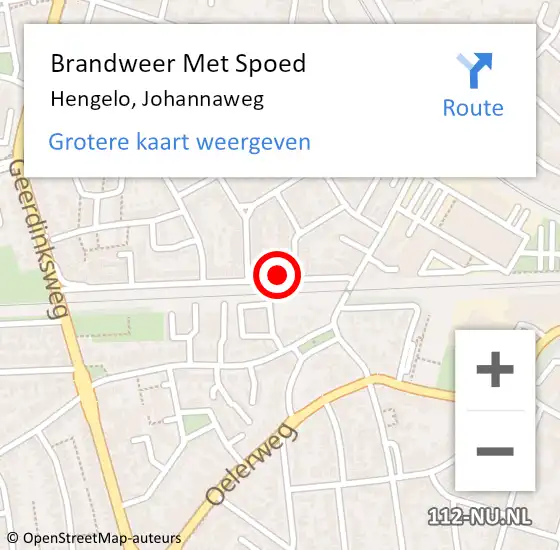 Locatie op kaart van de 112 melding: Brandweer Met Spoed Naar Hengelo, Johannaweg op 26 mei 2017 00:39