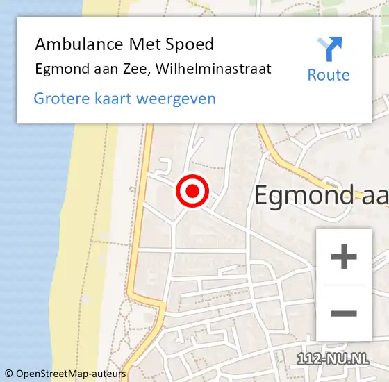 Locatie op kaart van de 112 melding: Ambulance Met Spoed Naar Egmond aan Zee, Wilhelminastraat op 26 mei 2017 00:46