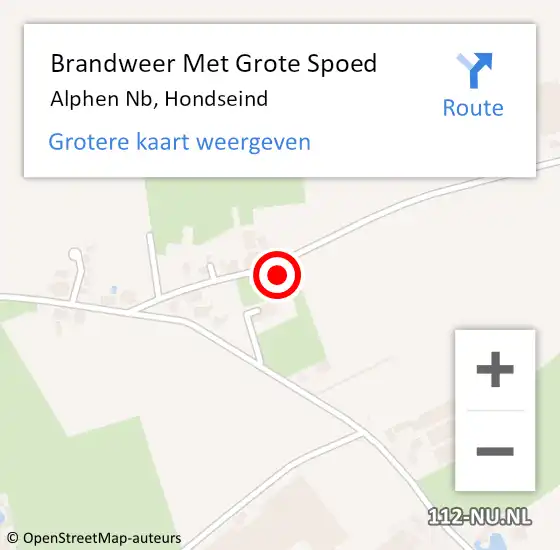 Locatie op kaart van de 112 melding: Brandweer Met Grote Spoed Naar Alphen Nb, Hondseind op 26 mei 2017 01:44