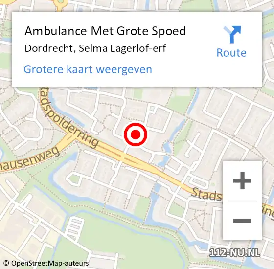 Locatie op kaart van de 112 melding: Ambulance Met Grote Spoed Naar Dordrecht, Selma Lagerlof-erf op 26 mei 2017 02:58