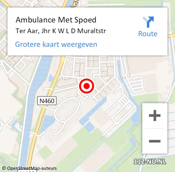 Locatie op kaart van de 112 melding: Ambulance Met Spoed Naar Ter Aar, Jhr K W L D Muraltstr op 26 mei 2017 04:20