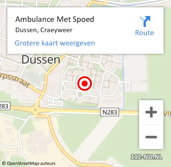 Locatie op kaart van de 112 melding: Ambulance Met Spoed Naar Dussen, Craeyweer op 26 mei 2017 04:22