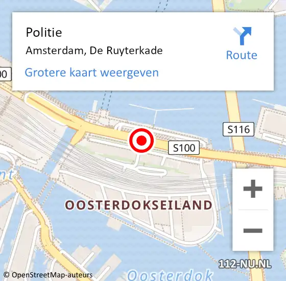 Locatie op kaart van de 112 melding: Politie Amsterdam, De Ruyterkade op 26 mei 2017 07:19