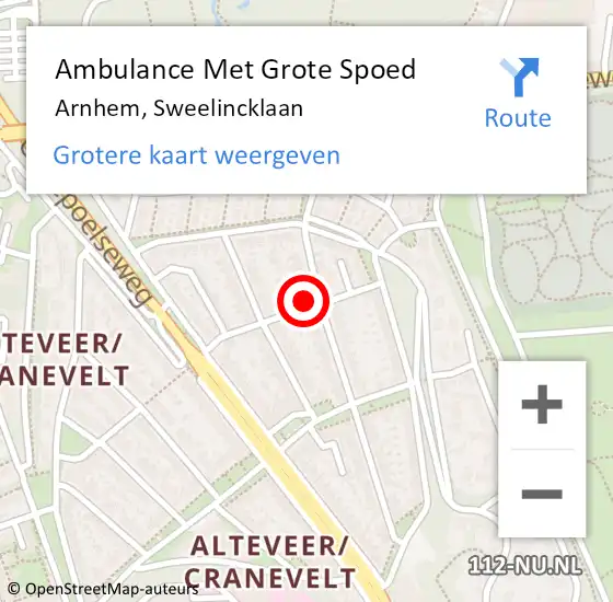Locatie op kaart van de 112 melding: Ambulance Met Grote Spoed Naar Arnhem, Sweelincklaan op 26 mei 2017 07:29