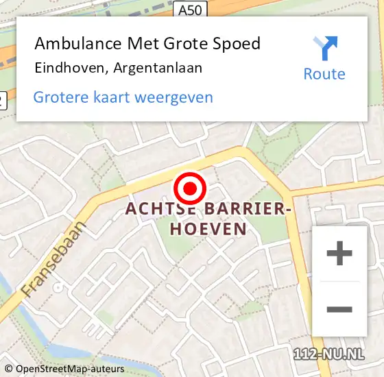 Locatie op kaart van de 112 melding: Ambulance Met Grote Spoed Naar Eindhoven, Argentanlaan op 26 mei 2017 07:38