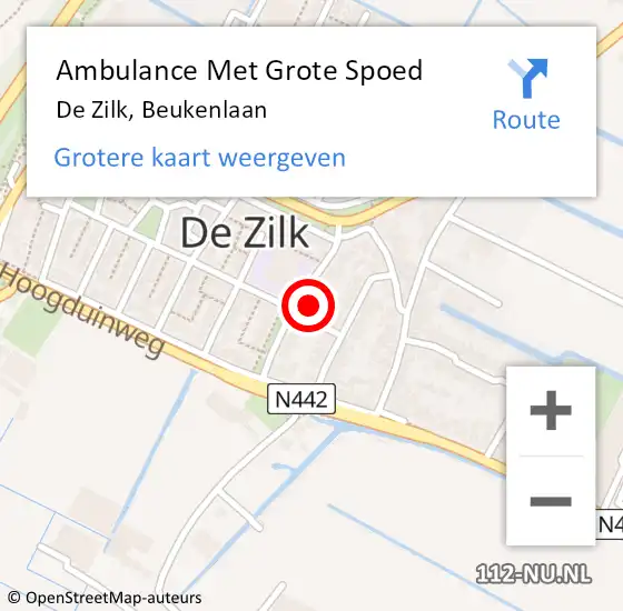 Locatie op kaart van de 112 melding: Ambulance Met Grote Spoed Naar De Zilk, Beukenlaan op 21 januari 2014 17:06