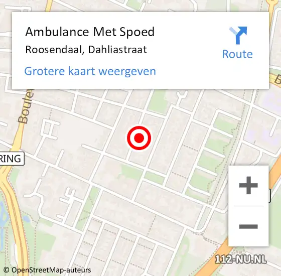 Locatie op kaart van de 112 melding: Ambulance Met Spoed Naar Roosendaal, Dahliastraat op 26 mei 2017 09:07