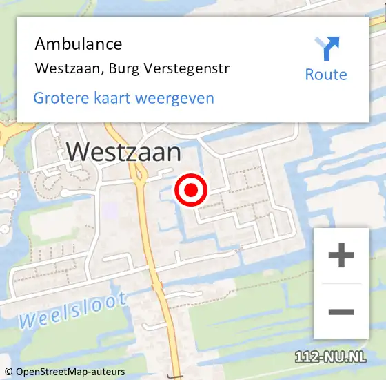 Locatie op kaart van de 112 melding: Ambulance Westzaan, Burg Verstegenstr op 26 mei 2017 09:18