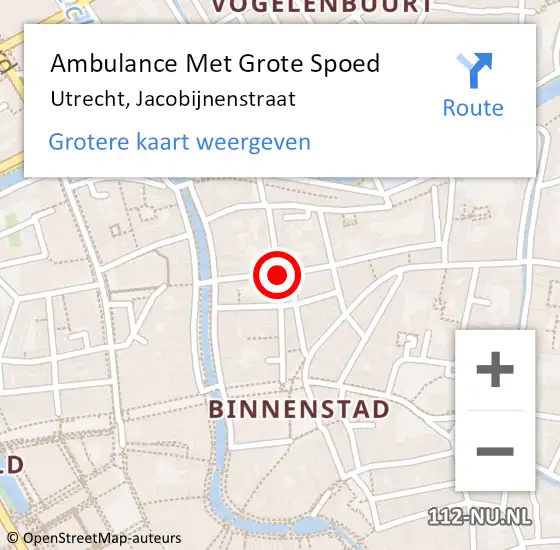 Locatie op kaart van de 112 melding: Ambulance Met Grote Spoed Naar Utrecht, Jacobijnenstraat op 26 mei 2017 09:25