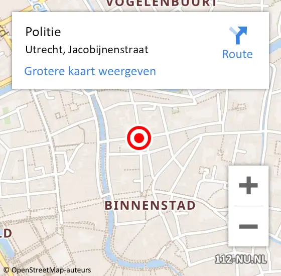 Locatie op kaart van de 112 melding: Politie Utrecht, Jacobijnenstraat op 26 mei 2017 09:26