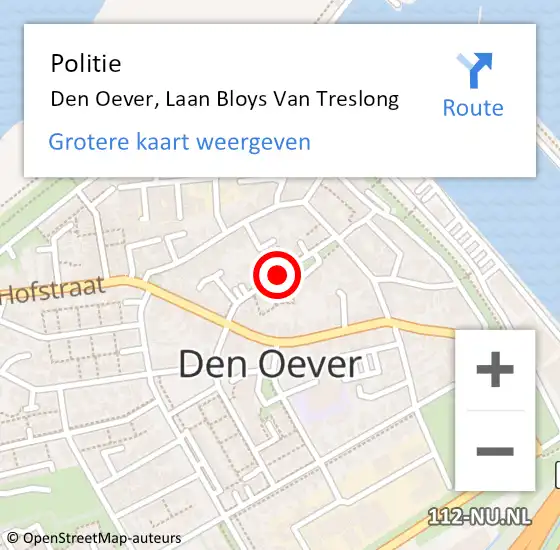 Locatie op kaart van de 112 melding: Politie Den Oever, Laan Bloys Van Treslong op 26 mei 2017 11:19