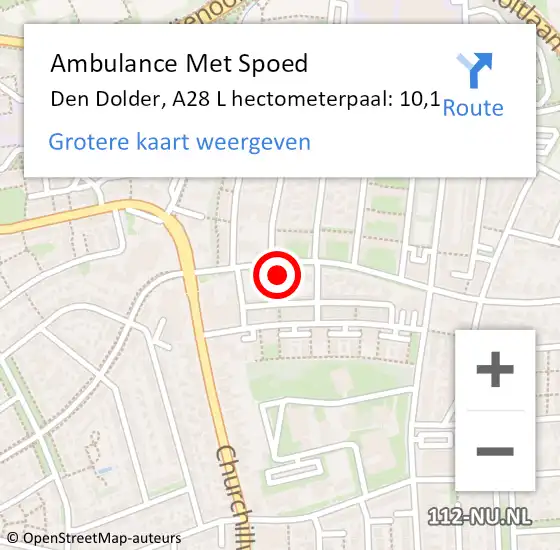 Locatie op kaart van de 112 melding: Ambulance Met Spoed Naar Den Dolder, A28 L hectometerpaal: 10,1 op 26 mei 2017 11:27