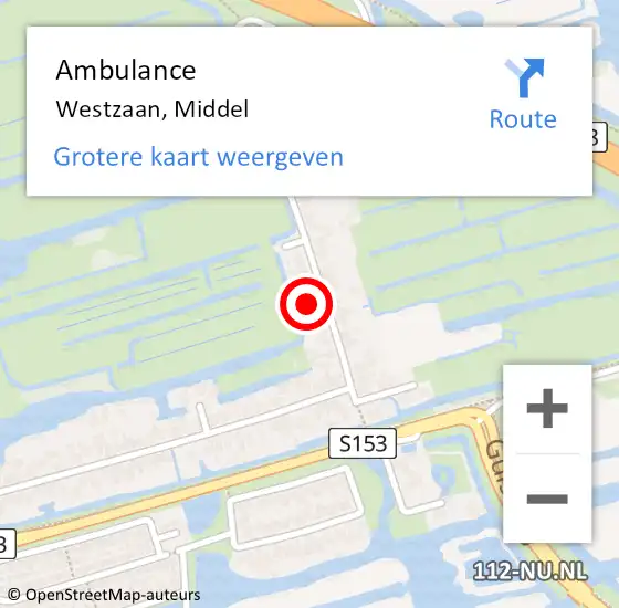 Locatie op kaart van de 112 melding: Ambulance Westzaan, Middel op 26 mei 2017 11:31