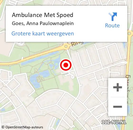 Locatie op kaart van de 112 melding: Ambulance Met Spoed Naar Goes, Anna Paulownaplein op 26 mei 2017 12:39