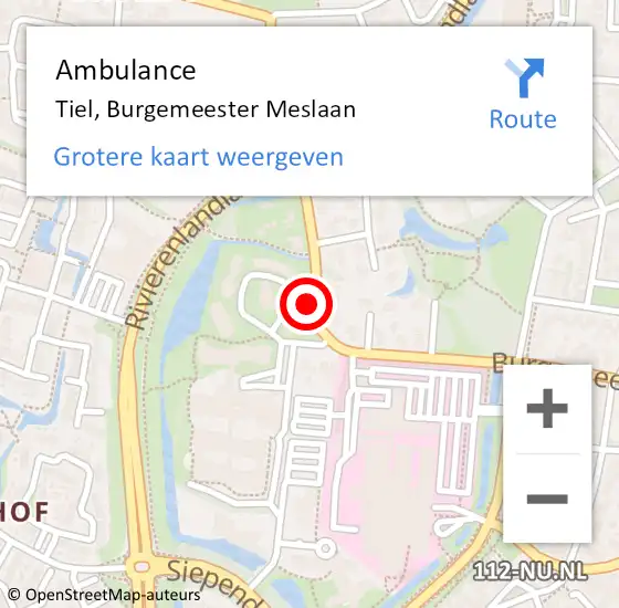 Locatie op kaart van de 112 melding: Ambulance Tiel, Burgemeester Meslaan op 26 mei 2017 12:41