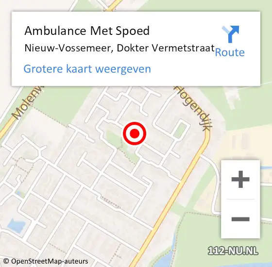 Locatie op kaart van de 112 melding: Ambulance Met Spoed Naar Nieuw-Vossemeer, Dokter Vermetstraat op 26 mei 2017 12:42