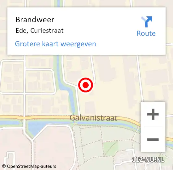 Locatie op kaart van de 112 melding: Brandweer Ede, Curiestraat op 26 mei 2017 13:08