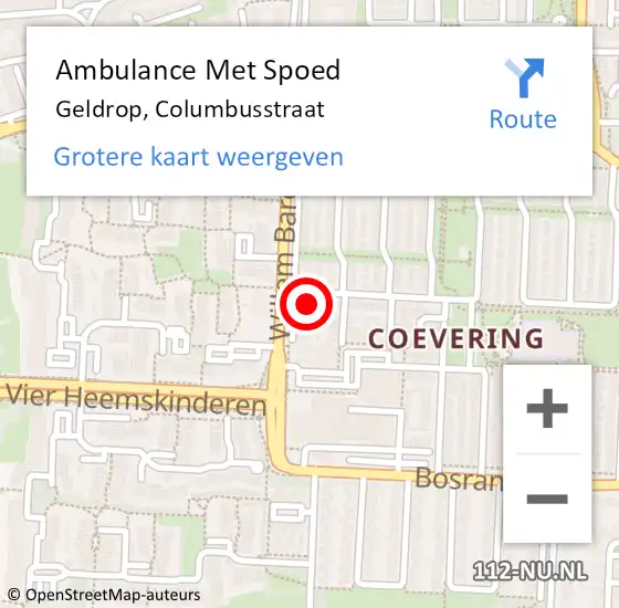 Locatie op kaart van de 112 melding: Ambulance Met Spoed Naar Geldrop, Columbusstraat op 26 mei 2017 13:34