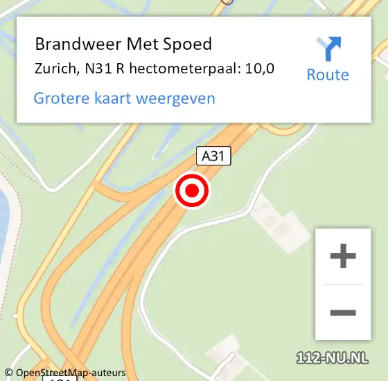 Locatie op kaart van de 112 melding: Brandweer Met Spoed Naar Zurich, N31 R hectometerpaal: 10,0 op 26 mei 2017 13:43