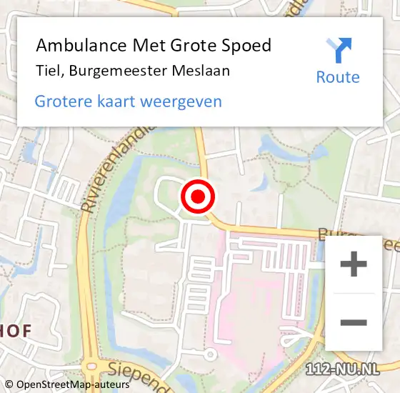 Locatie op kaart van de 112 melding: Ambulance Met Grote Spoed Naar Tiel, Burgemeester Meslaan op 26 mei 2017 13:58