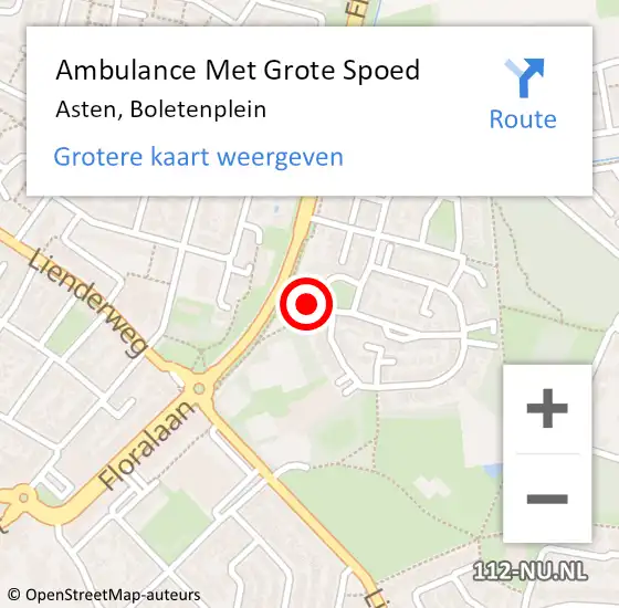 Locatie op kaart van de 112 melding: Ambulance Met Grote Spoed Naar Asten, Boletenplein op 26 mei 2017 14:54