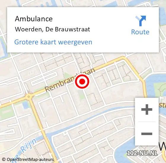 Locatie op kaart van de 112 melding: Ambulance Woerden, De Brauwstraat op 26 mei 2017 16:46