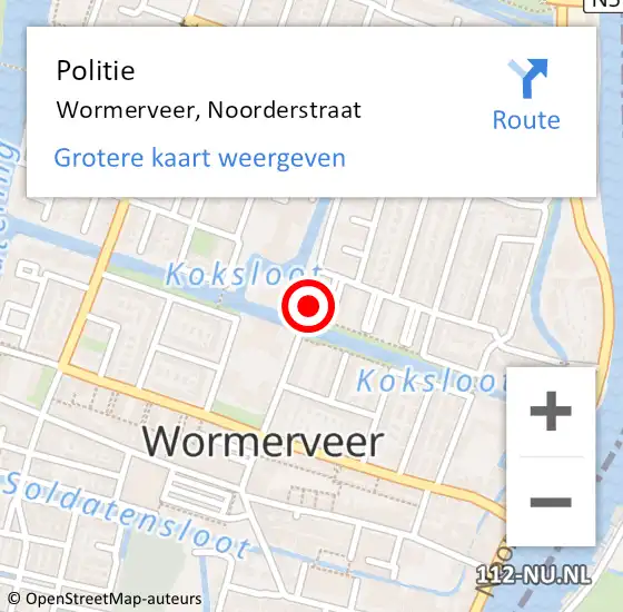 Locatie op kaart van de 112 melding: Politie Wormerveer, Noorderstraat op 26 mei 2017 18:29