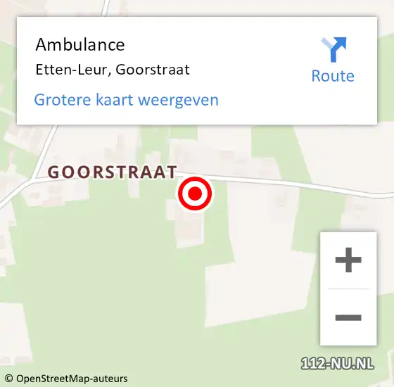 Locatie op kaart van de 112 melding: Ambulance Etten-Leur, Goorstraat op 26 mei 2017 18:41